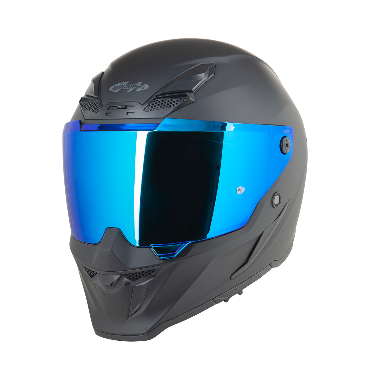 Revo Blue Joe Rocket Motorcycle Helmet Shield On a Black RKT 240-Series Helmet